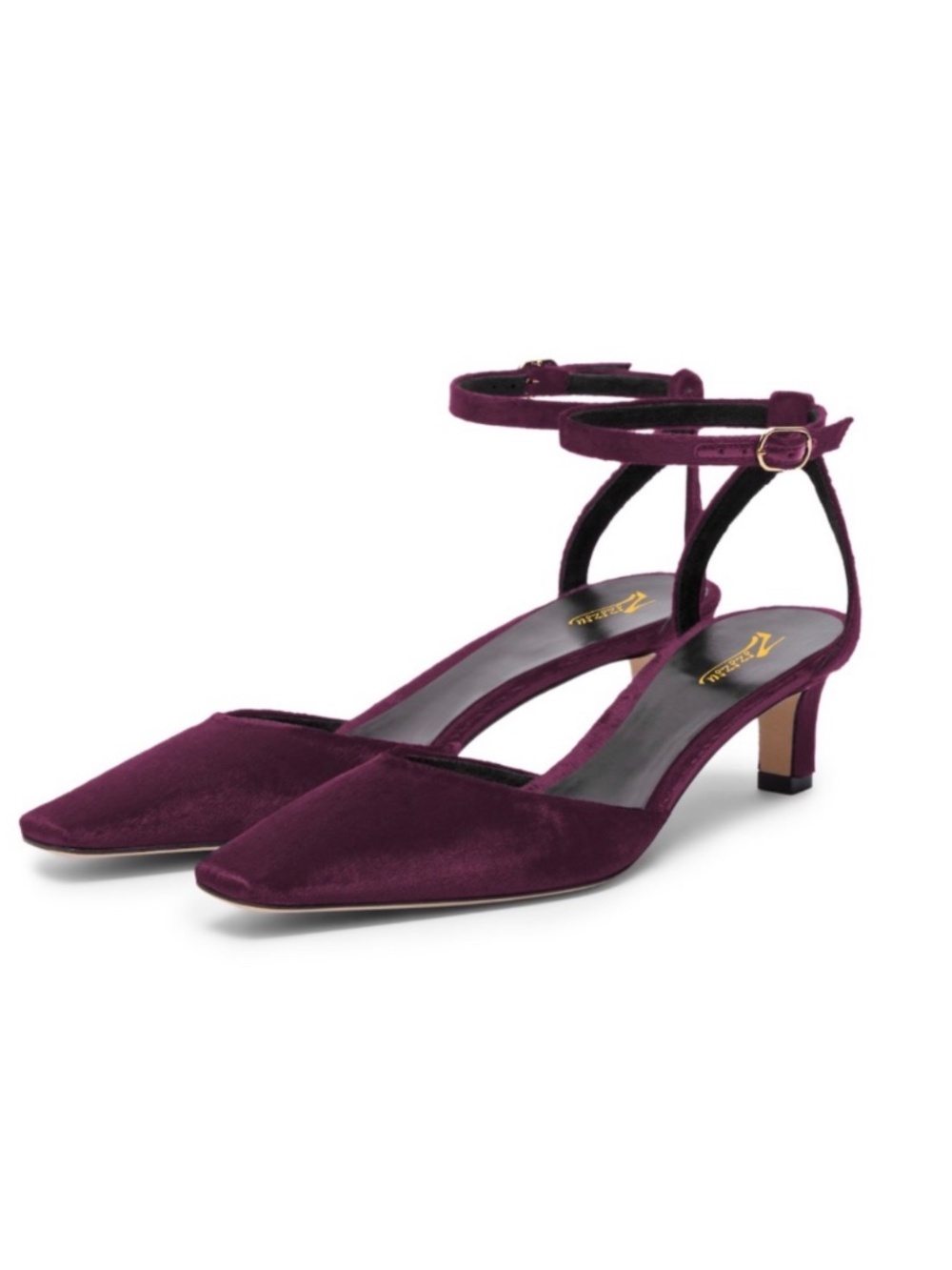 NEW gorgeous Purple Velvet Square Toe Ankle Strap Classy Kitten Heel Pumps